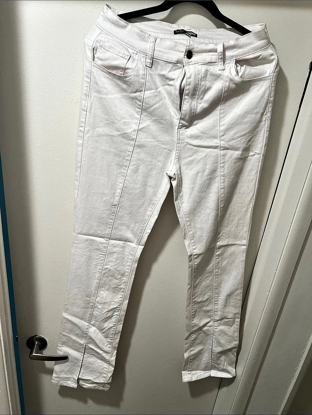 Fashion Nova Not What It Seams Split Hem Flare Jeans White